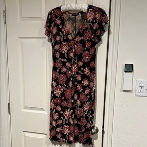 New York & Company Black Dress with Red Floral Design